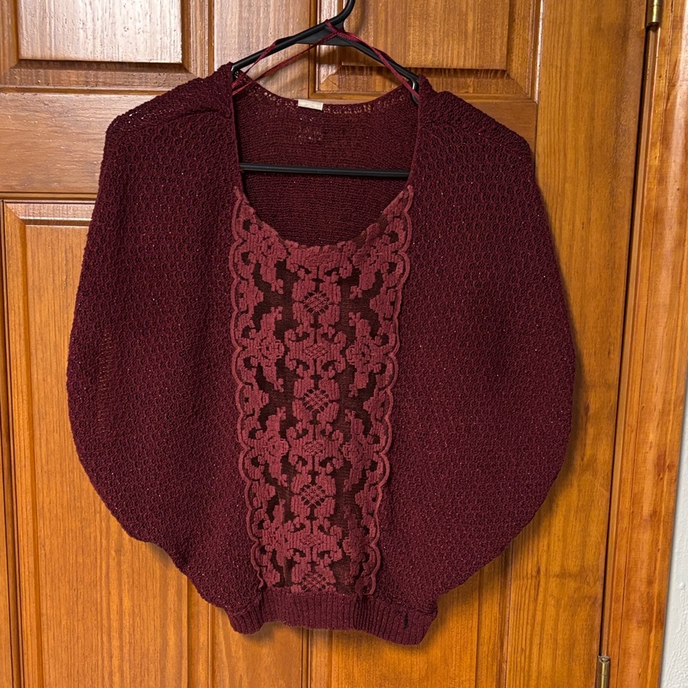 Free People Burgundy Lace Knit Sweater